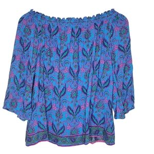 Southern Tide Brilliant Blue Paisley Off‎ Shoulder Flowy Top Blouse Women's M